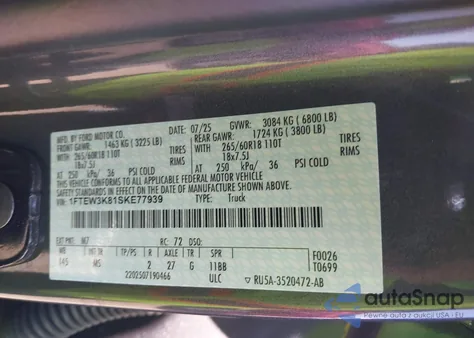 2025 Ford F-150 Xlt z USA, uszkodzony, nr VIN 1FTEW3K81SKE77939